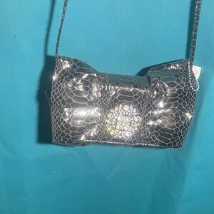 IMAN Black Croc-Embossed Clutch with Crystal Detail